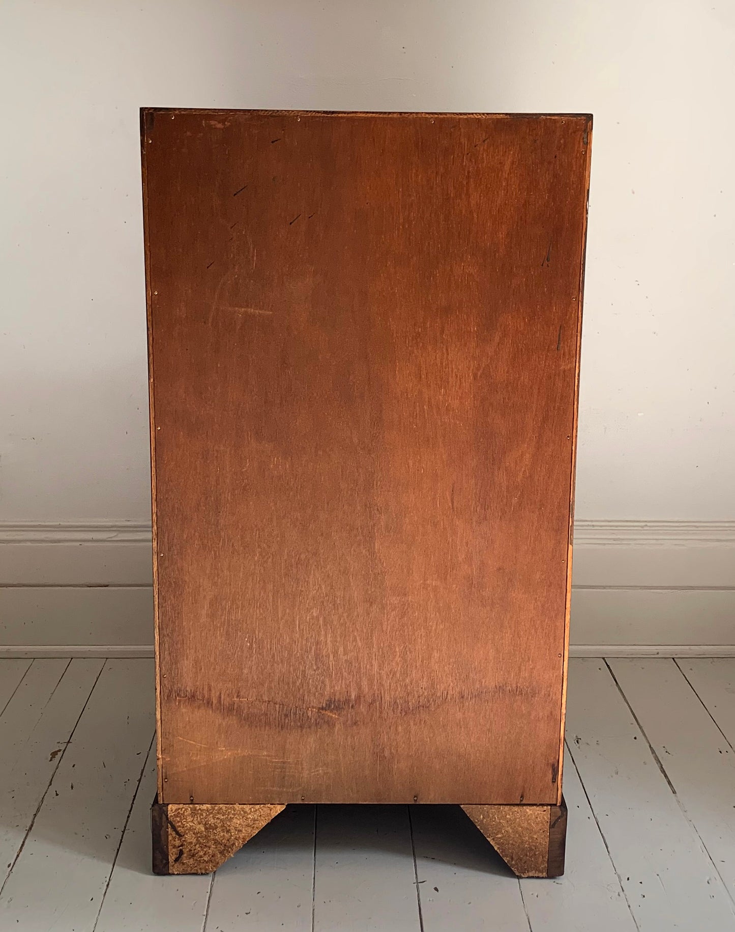 Antique Edwardian Flame Front Narrow Bureau / Writing Desk With Four Drawers