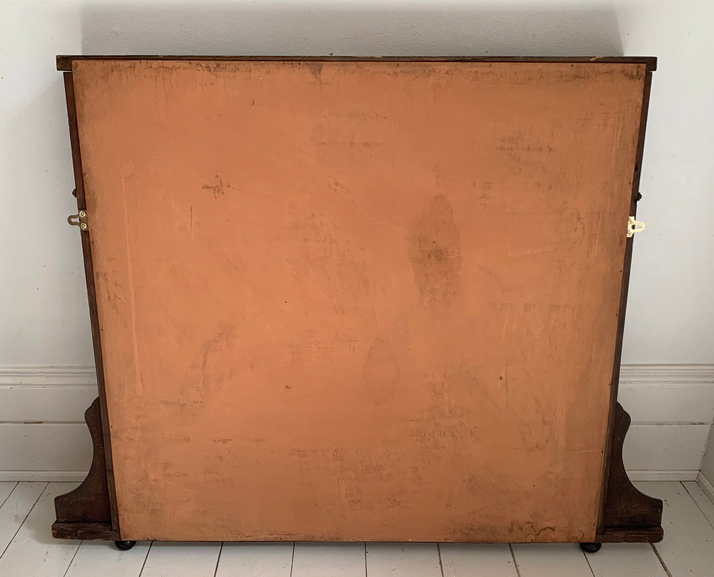 Edwardian Over Mantle Mirror w/ Bevelled Glass & Mahogany Frame Parquetry Detail