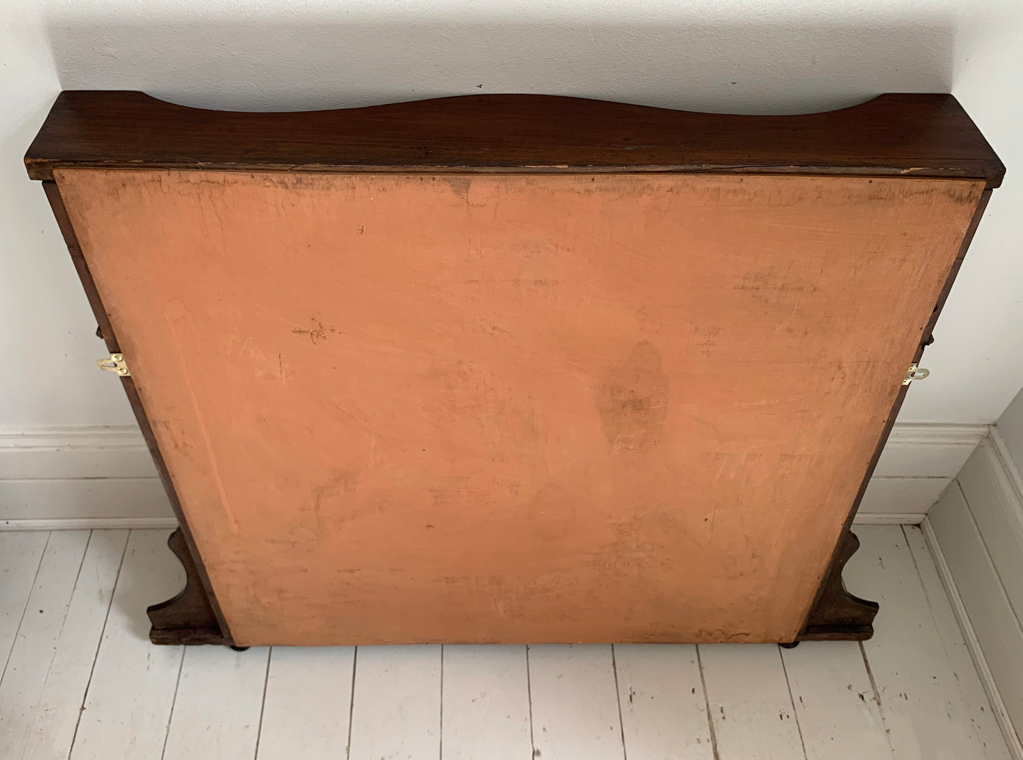 Edwardian Over Mantle Mirror w/ Bevelled Glass & Mahogany Frame Parquetry Detail