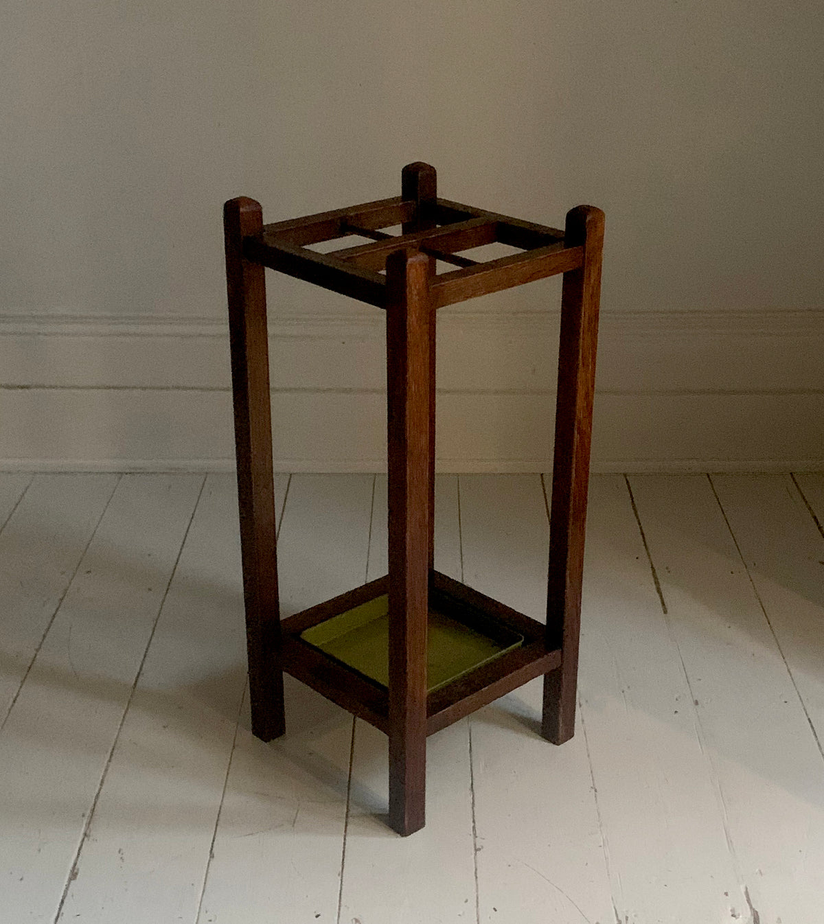 Elegant Edwardian Oak Umbrella / Parasol & Stick Stand with Metal Drip Tray