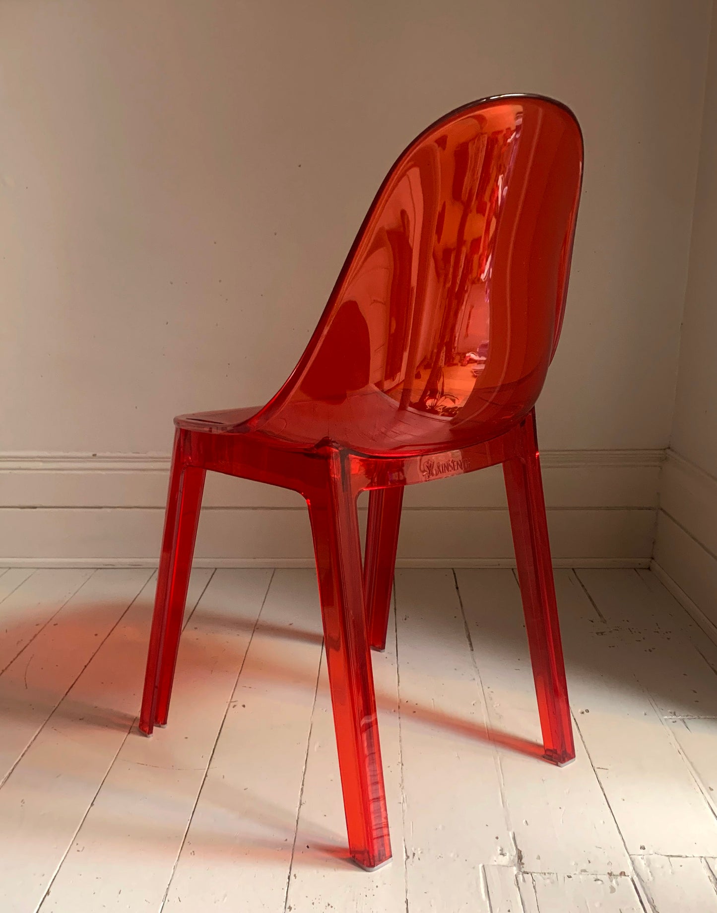 Four x Stackable Dining Chairs in Red Transparent Plastic