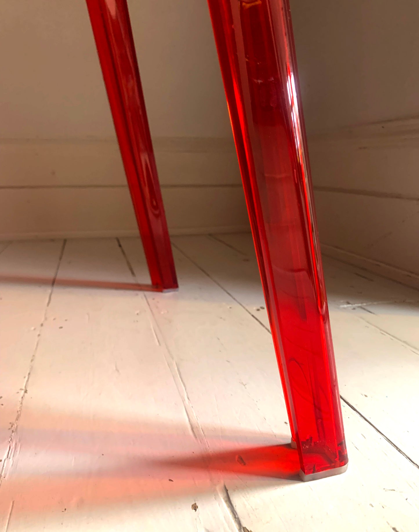 Four x Stackable Dining Chairs in Red Transparent Plastic