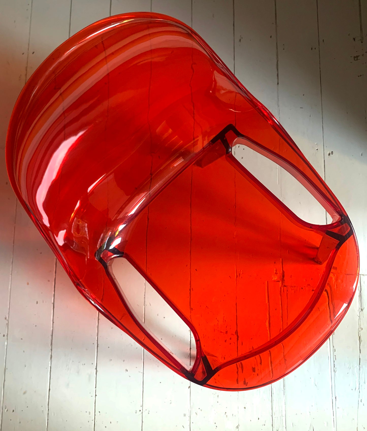 Four x Stackable Dining Chairs in Red Transparent Plastic