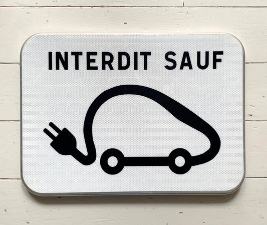 Genuine French Street Sign; Electric Car Charging Sign - / Prohibited Except