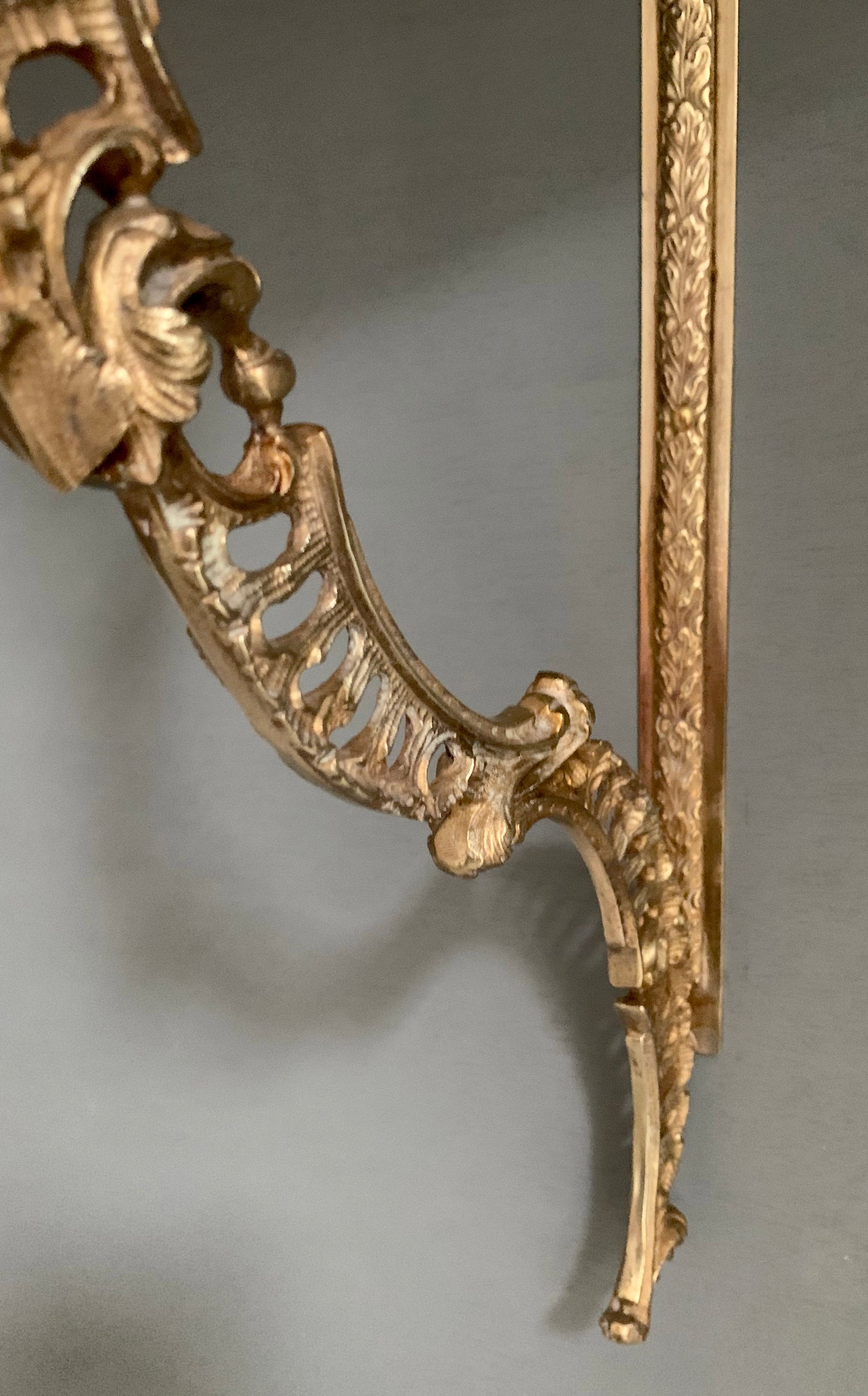 French Louis XVI style Wall-Mounted Demi-Lune Green Marble & Brass Console Table