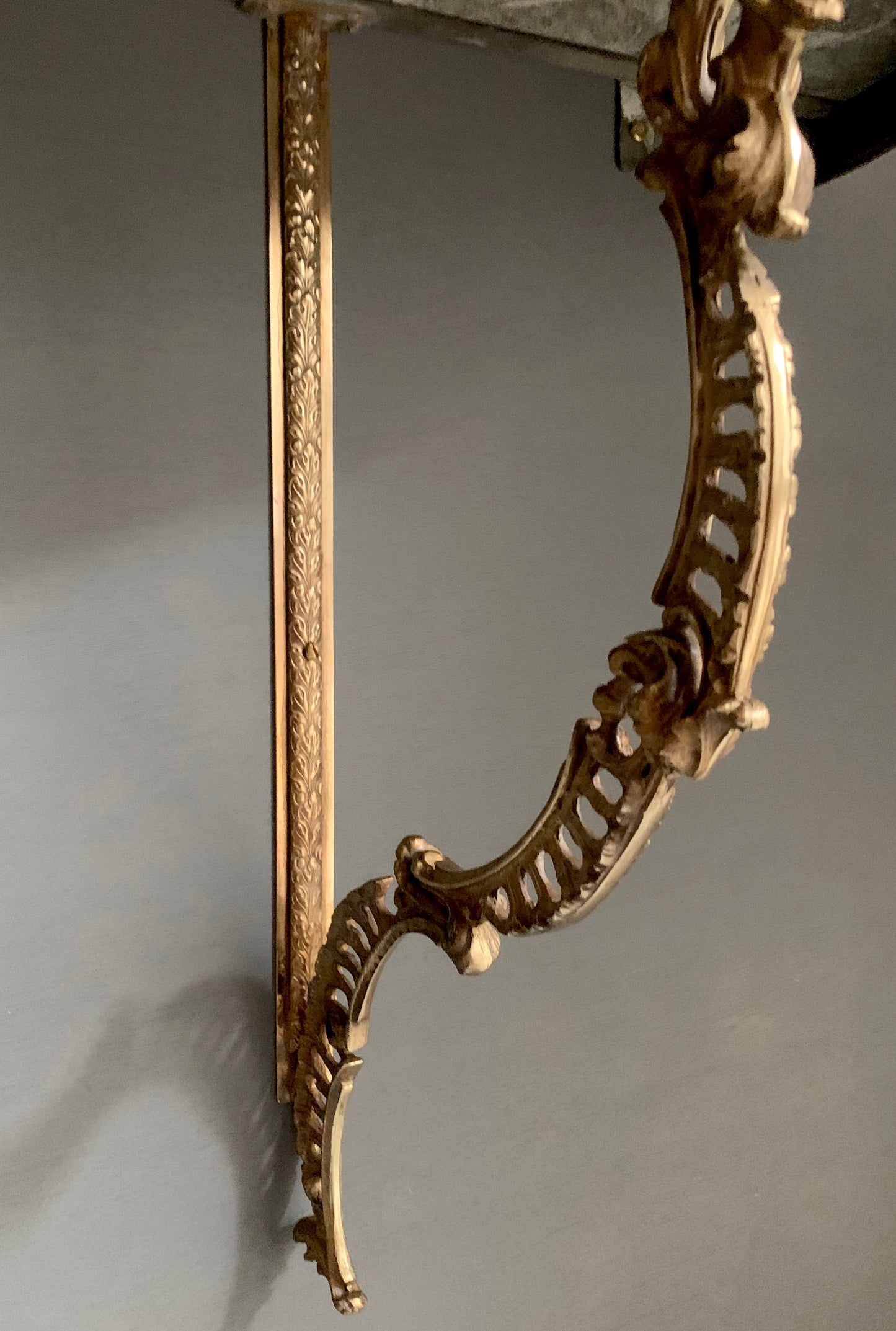 French Louis XVI style Wall-Mounted Demi-Lune Green Marble & Brass Console Table