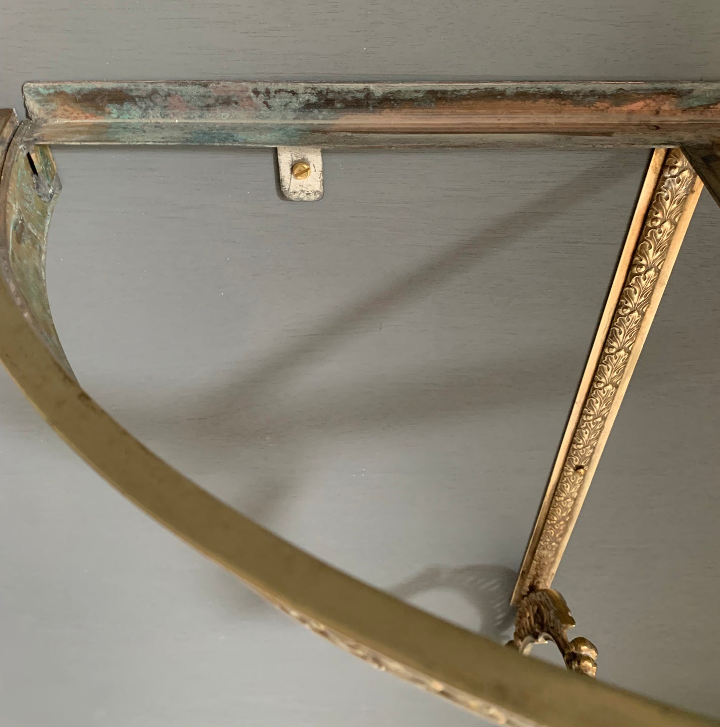 French Louis XVI style Wall-Mounted Demi-Lune Green Marble & Brass Console Table