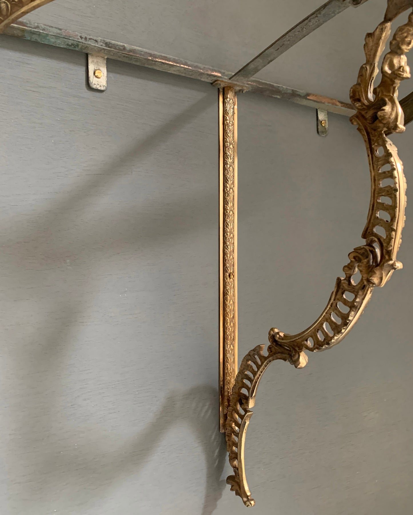 French Louis XVI style Wall-Mounted Demi-Lune Green Marble & Brass Console Table