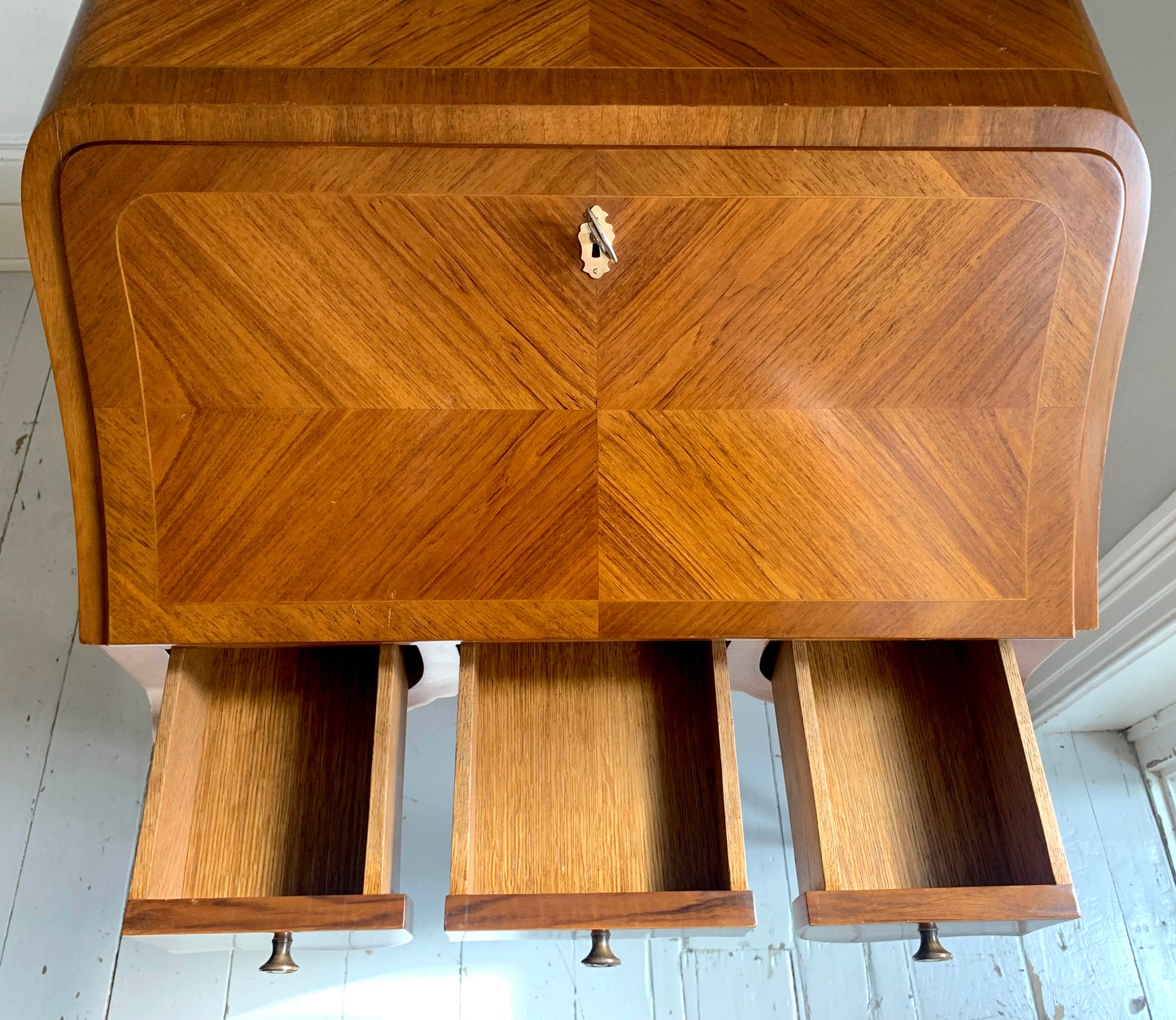 French Rococo-Style Secretaire / Bureau / Writing Desk with Intricate Parquetry