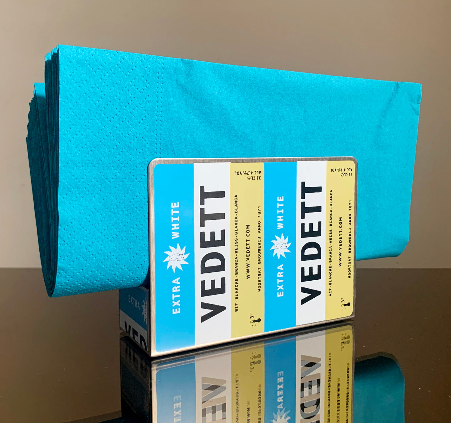 'Vedett' Belgium Beer Napkin / Serviette Brushed Metal Holder