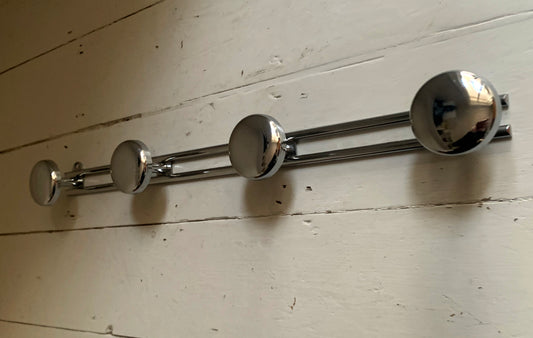 French Wall Mounted Mid Century Modern Aluminium Coat Rack with Four Hooks