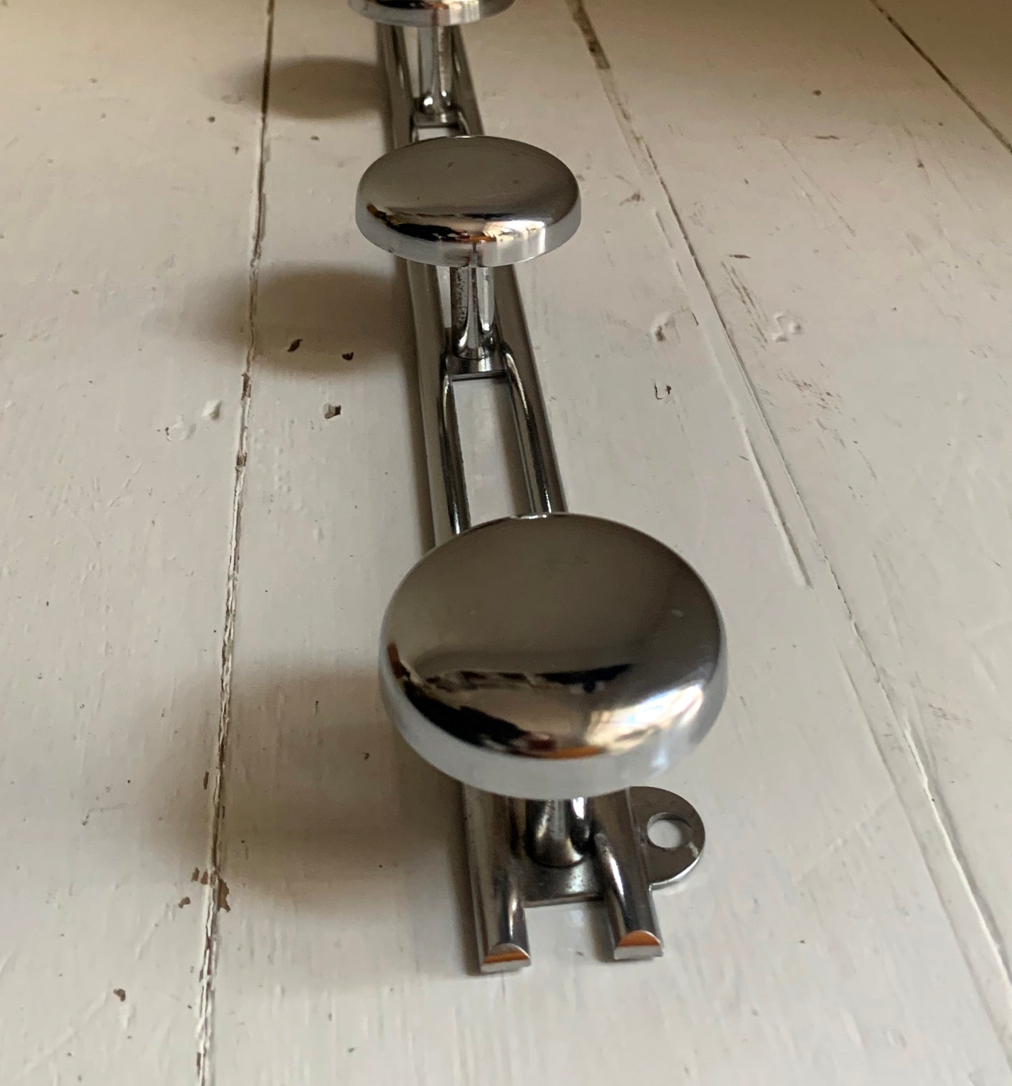 French Wall Mounted Mid Century Modern Aluminium Coat Rack with Four Hooks