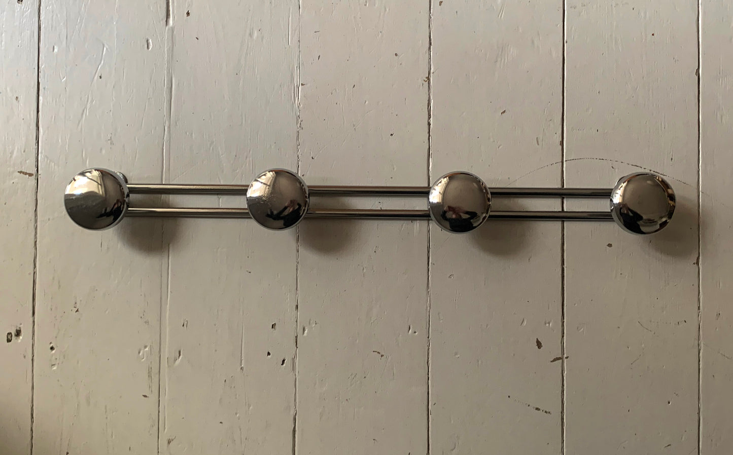 French Wall Mounted Mid Century Modern Aluminium Coat Rack with Four Hooks