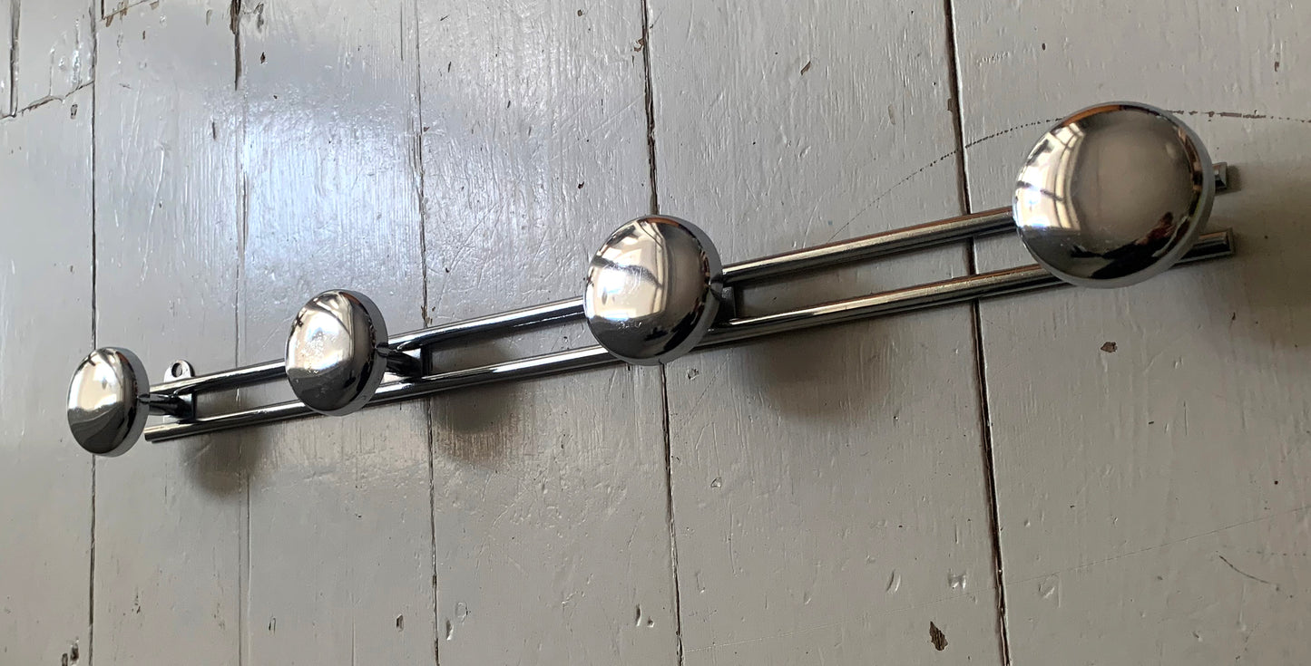 French Wall Mounted Mid Century Modern Aluminium Coat Rack with Four Hooks