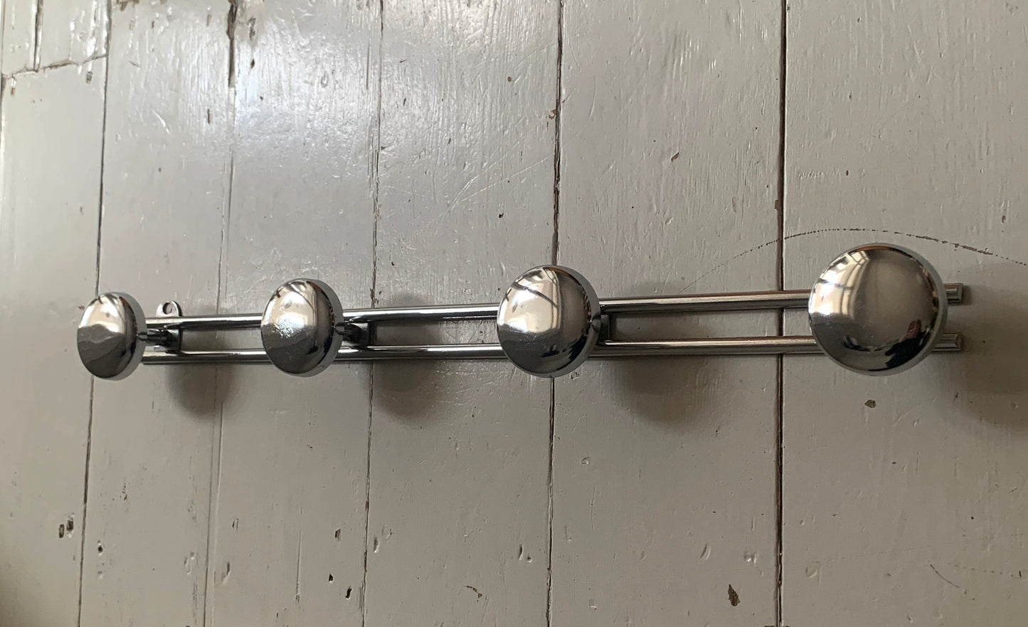 French Wall Mounted Mid Century Modern Aluminium Coat Rack with Four Hooks