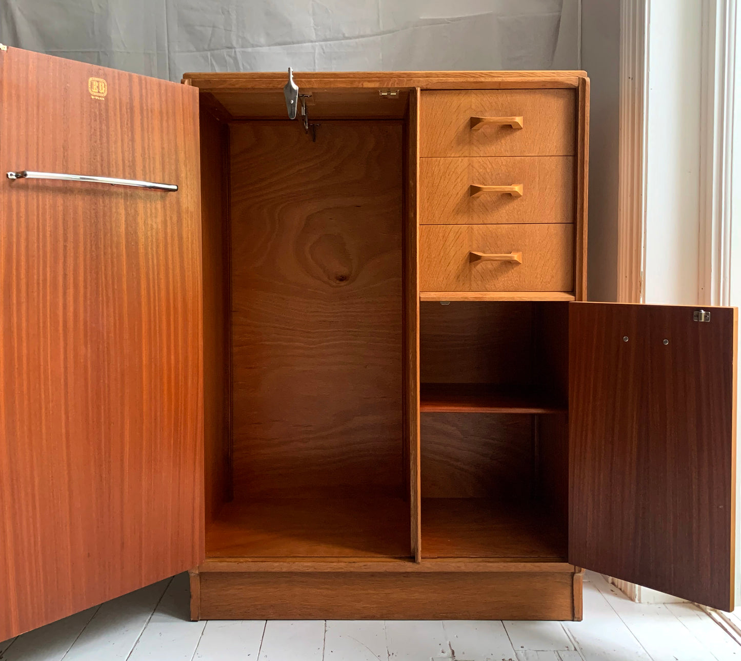 Mid Century G-Plan / E Gomme Teak Brandon Gentleman's Tall Boy Chest / Wardrobe