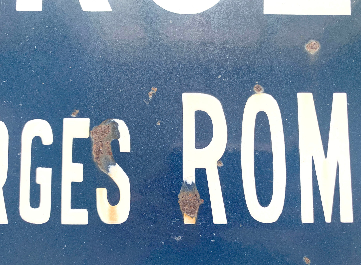 Genuine French Enamel Road / Street Sign 'Rue Georges Romary' White on Navy Blue