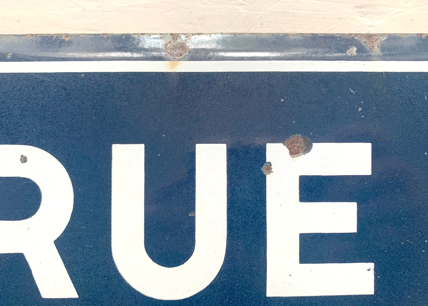 Genuine French Enamel Road / Street Sign 'Rue Georges Romary' White on Navy Blue