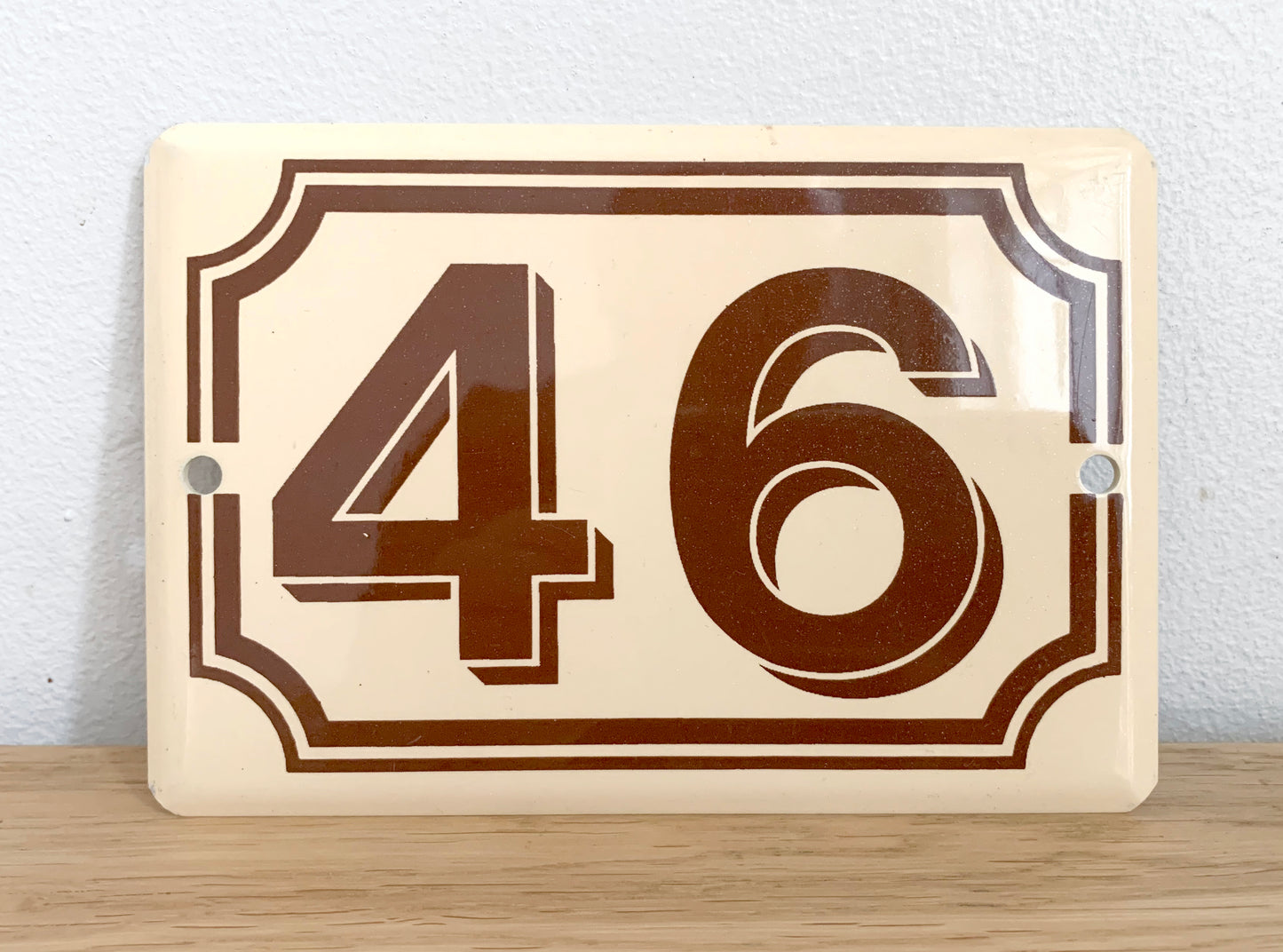 Genuine French Enamel Door Plate / Number 46' - Unusual Brown & Beige Colour