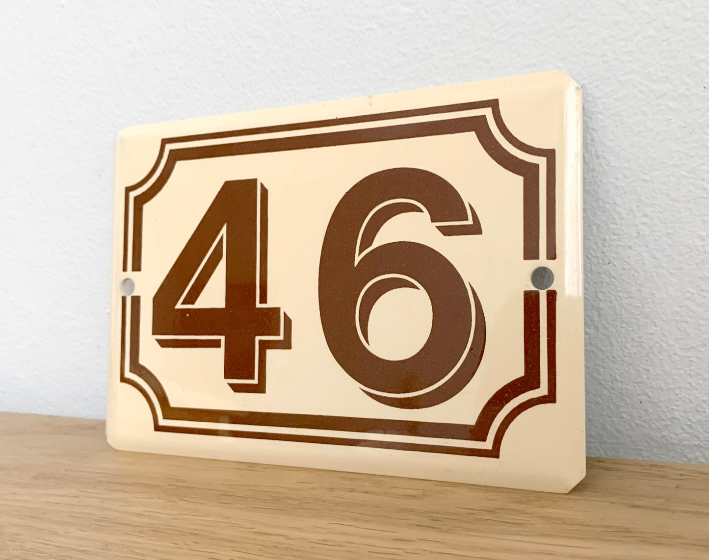 Genuine French Enamel Door Plate / Number 46' - Unusual Brown & Beige Colour