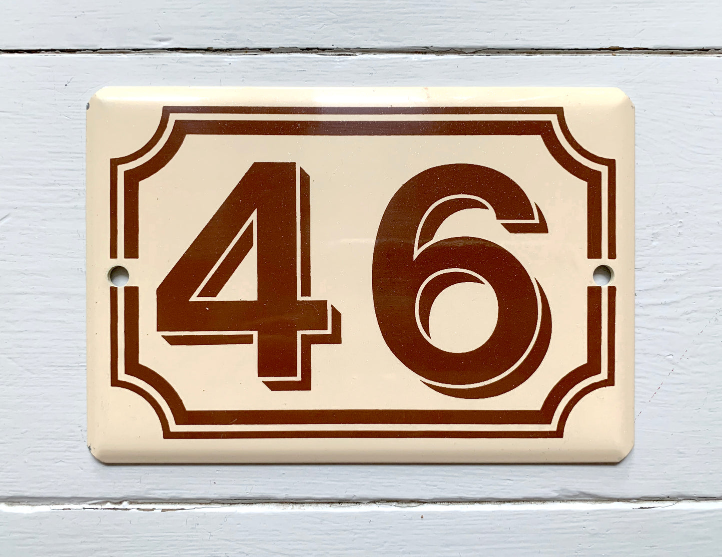 Genuine French Enamel Door Plate / Number 46' - Unusual Brown & Beige Colour