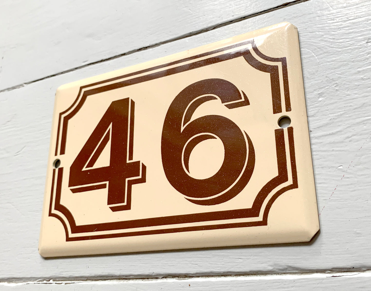 Genuine French Enamel Door Plate / Number 46' - Unusual Brown & Beige Colour