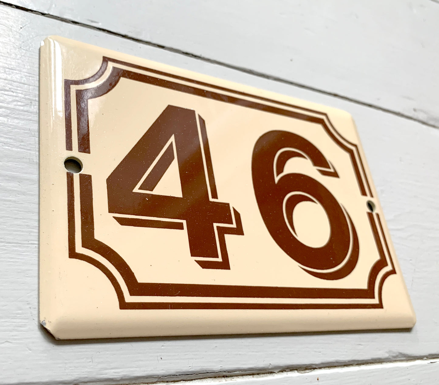 Genuine French Enamel Door Plate / Number 46' - Unusual Brown & Beige Colour