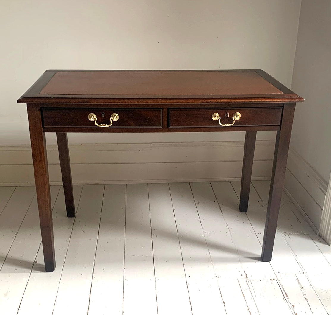 Antique Georgian Leather Top Mahogany Desk / Table / Hall Table, Two Drawers