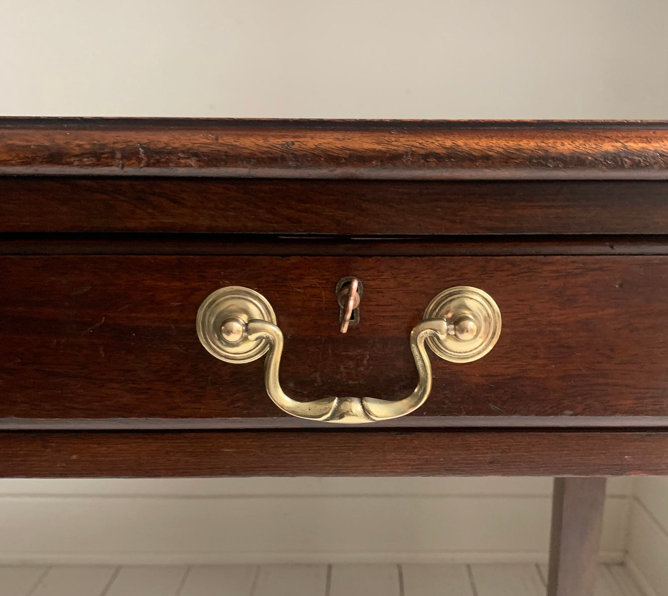 Antique Georgian Leather Top Mahogany Desk / Table / Hall Table, Two Drawers