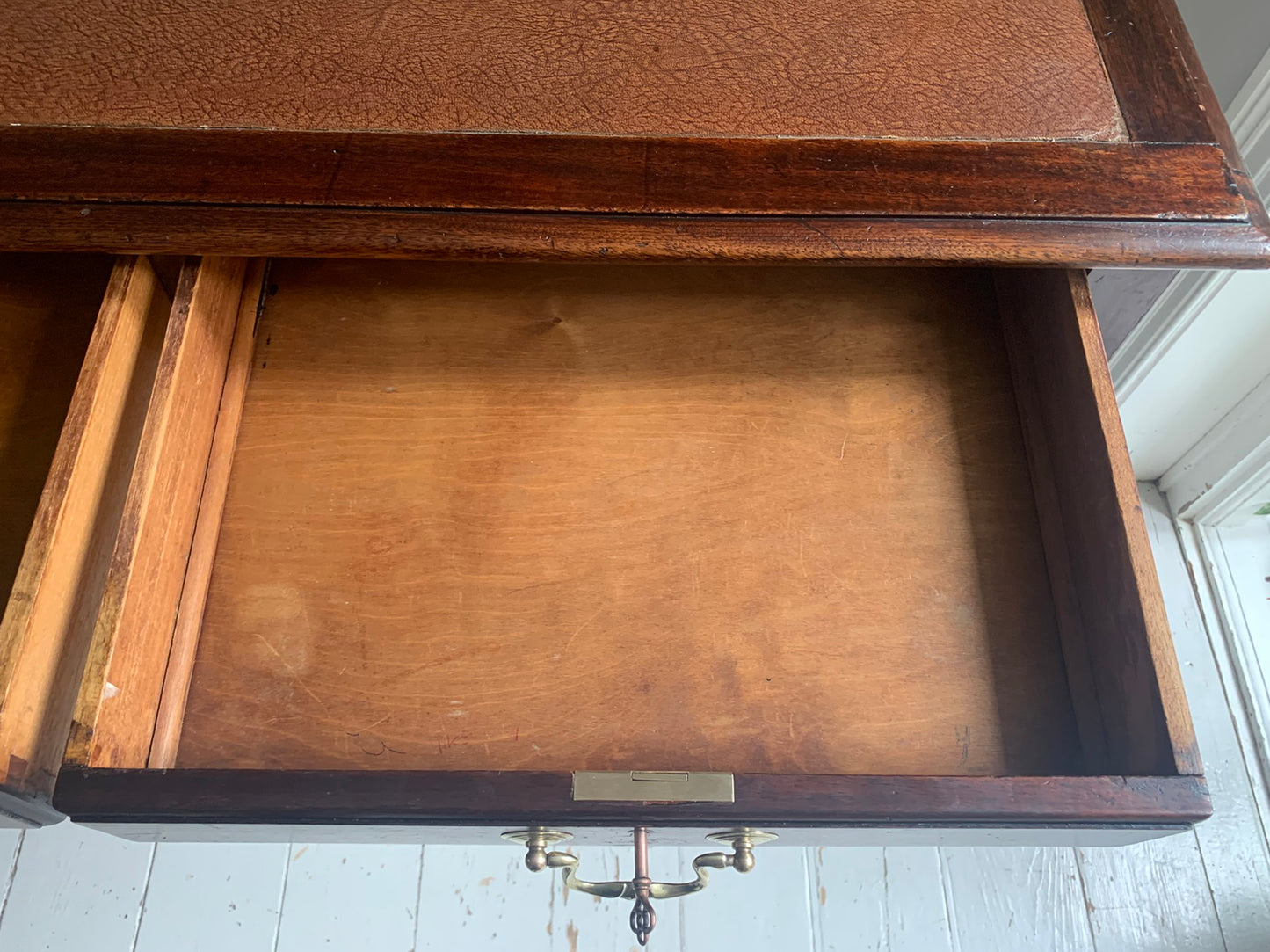 Antique Georgian Leather Top Mahogany Desk / Table / Hall Table, Two Drawers