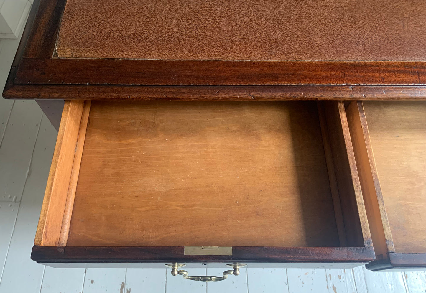Antique Georgian Leather Top Mahogany Desk / Table / Hall Table, Two Drawers