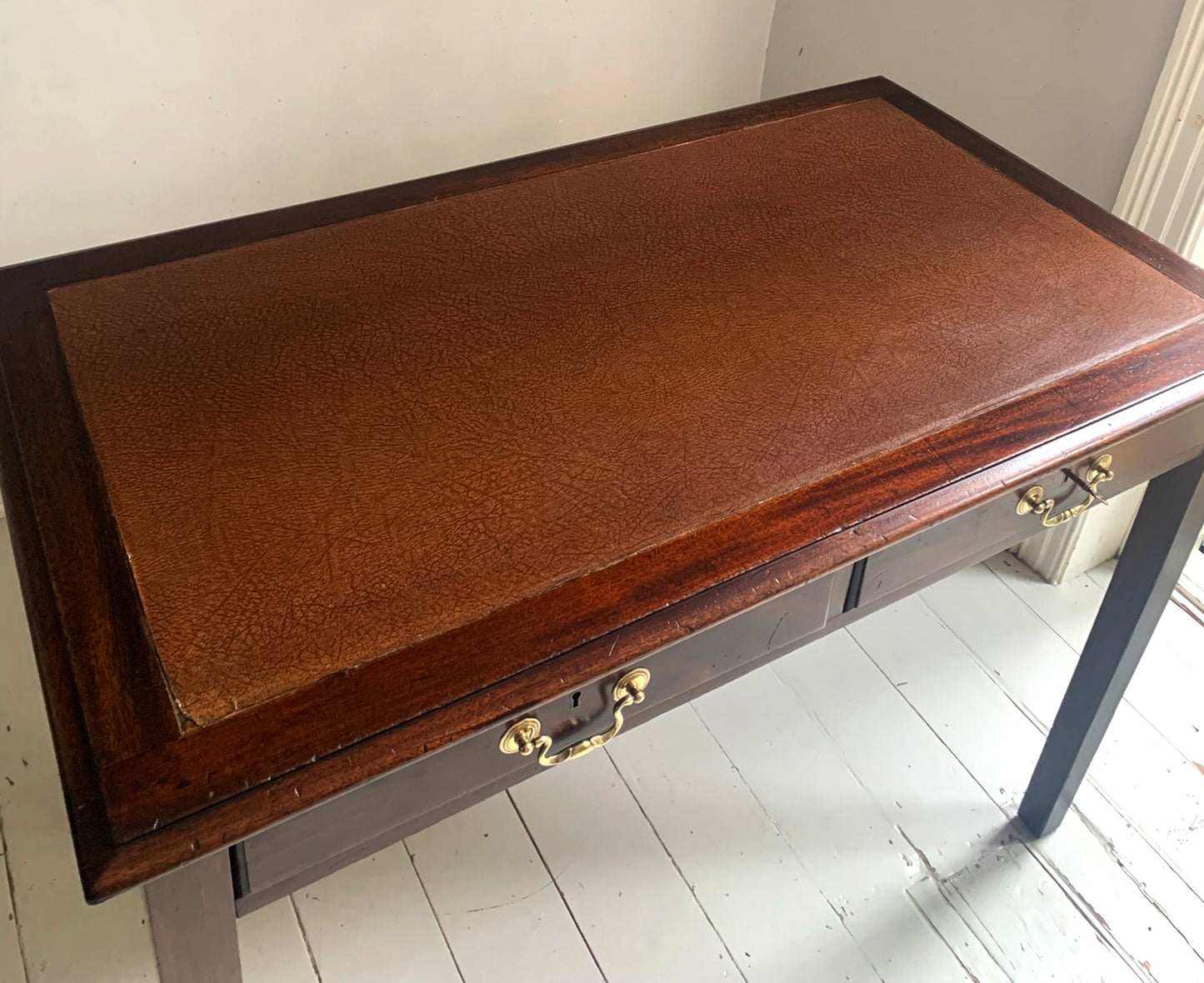 Antique Georgian Leather Top Mahogany Desk / Table / Hall Table, Two Drawers