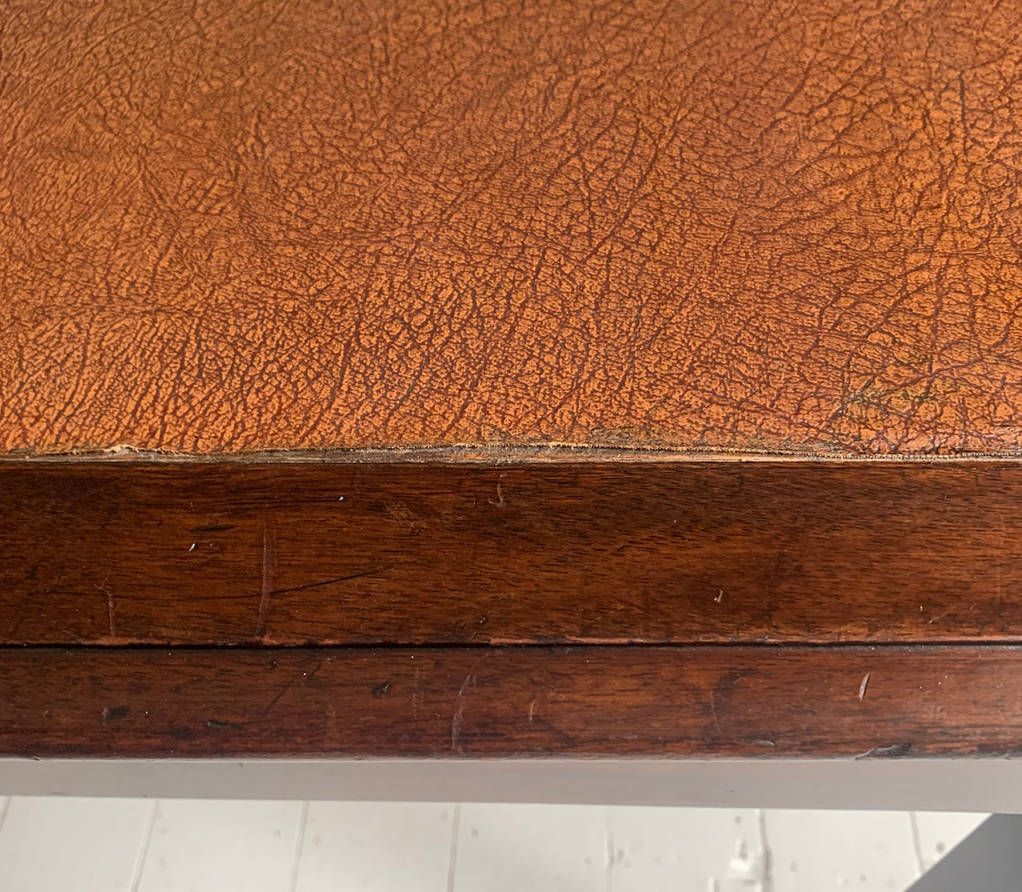 Antique Georgian Leather Top Mahogany Desk / Table / Hall Table, Two Drawers