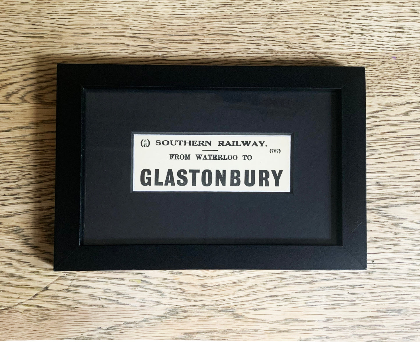 Vintage 'Glastonbury' Paper Luggage Framed & Mounted & Matted - 17x12cm