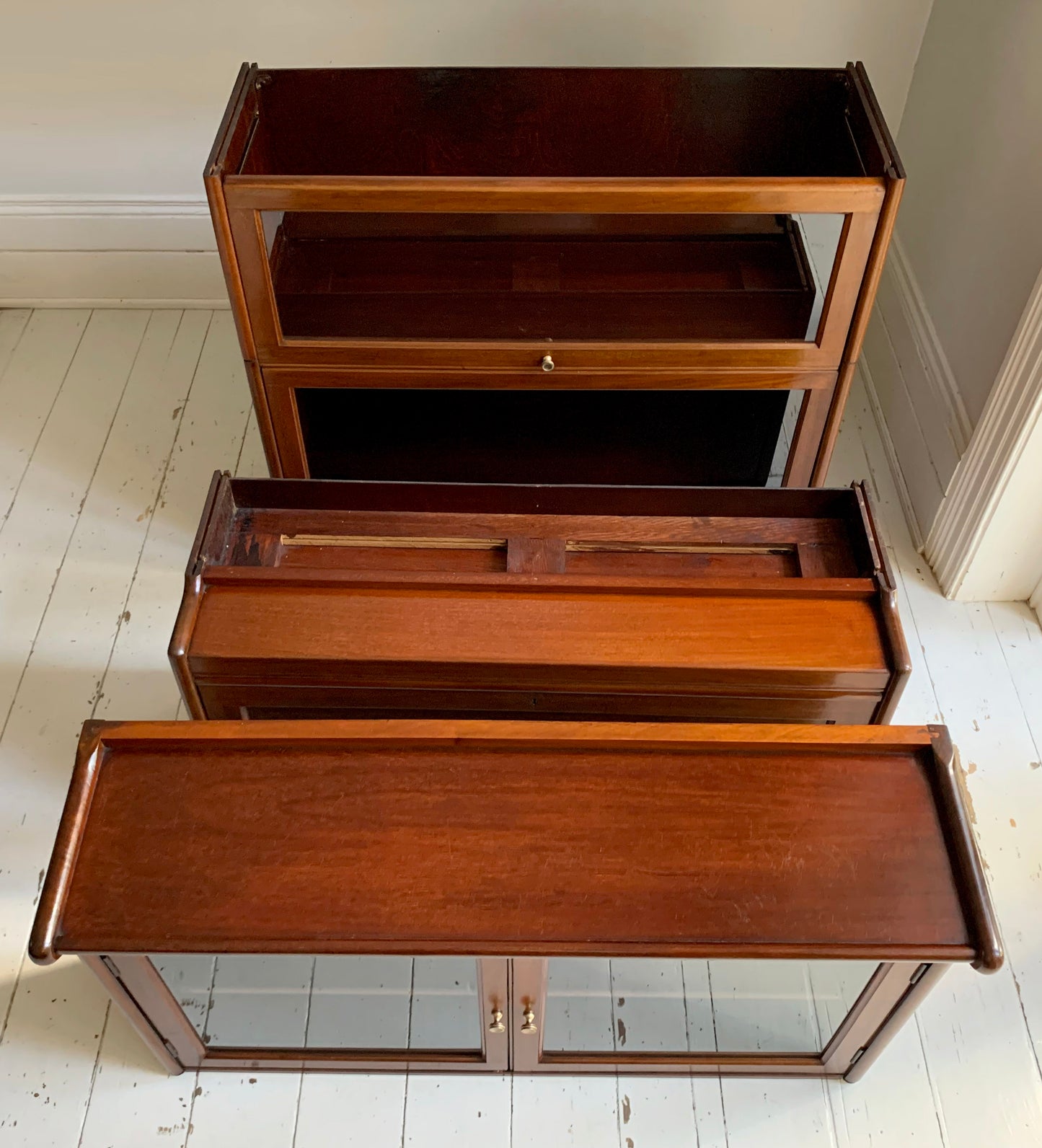 Vintage Four-Part Barristers Bookcase, with Fall Front Bureau, Gunn Furniture