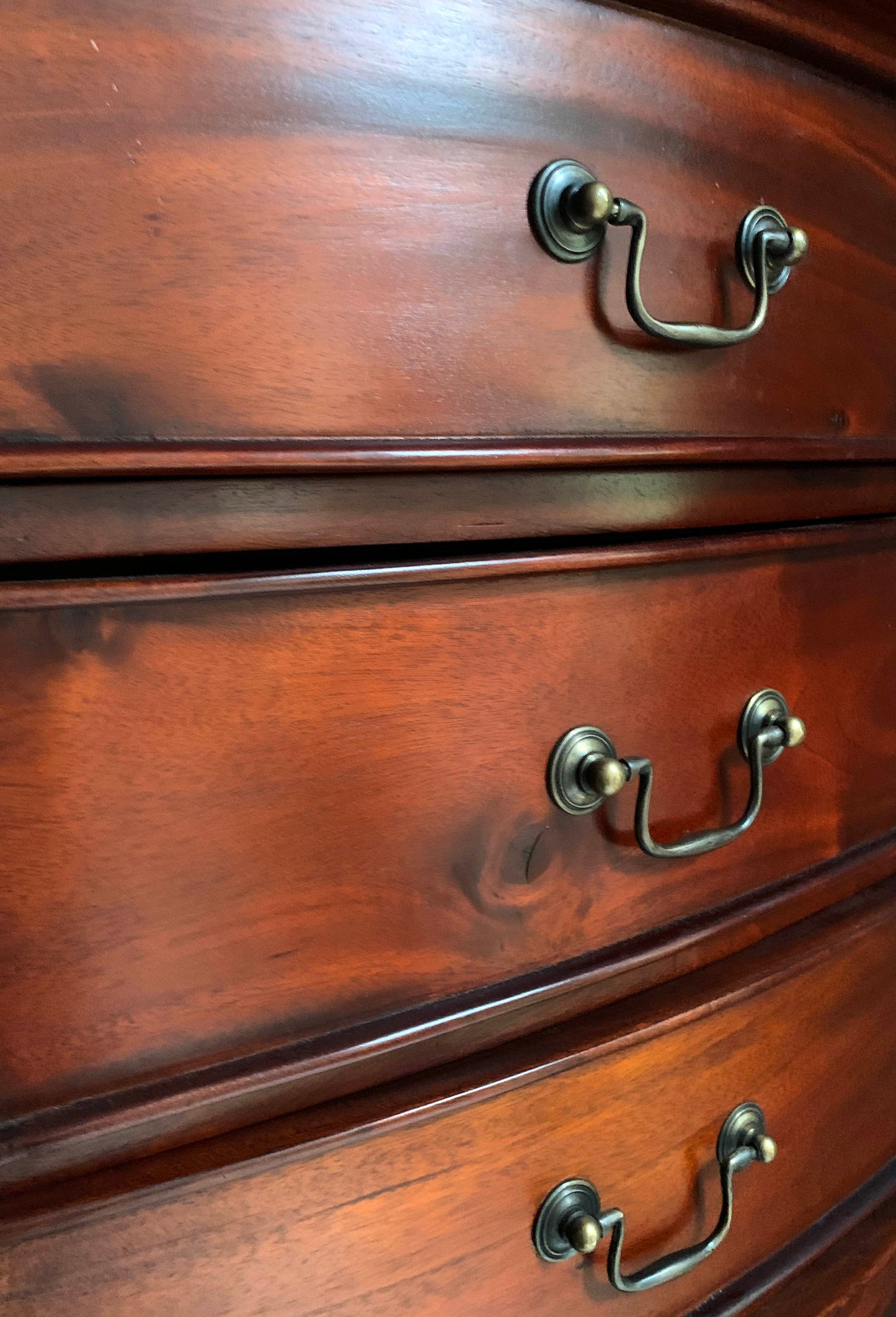 Handmade Elegant Mahogany Seven Drawer Tall Boy Chest of Drawers with Bow Front
