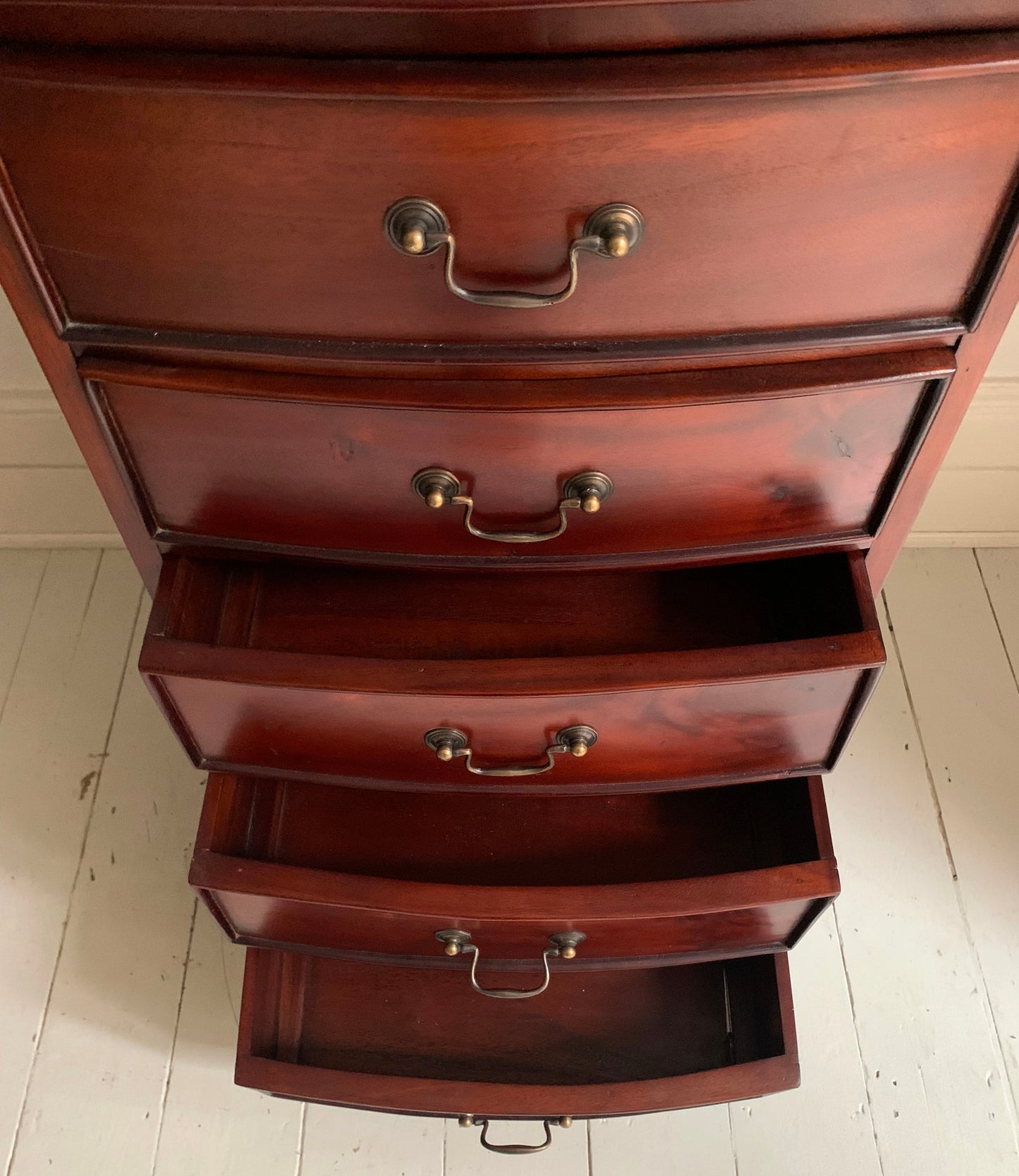 Handmade Elegant Mahogany Seven Drawer Tall Boy Chest of Drawers with Bow Front