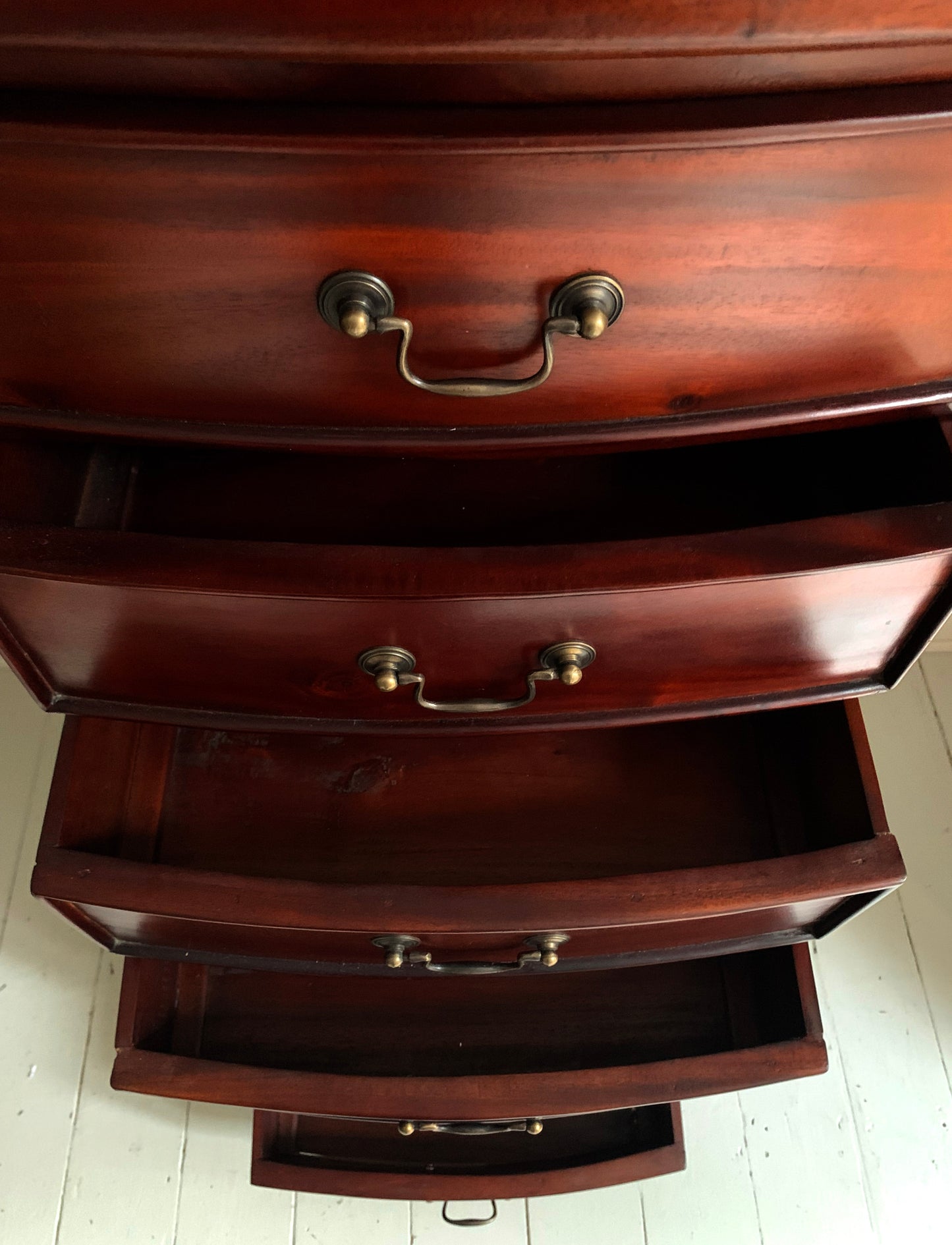 Handmade Elegant Mahogany Seven Drawer Tall Boy Chest of Drawers with Bow Front