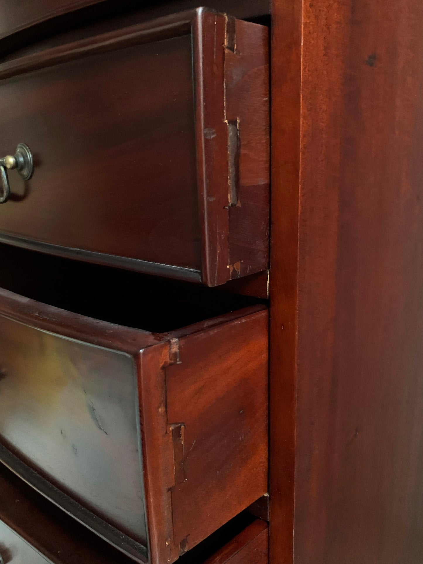 Handmade Elegant Mahogany Seven Drawer Tall Boy Chest of Drawers with Bow Front