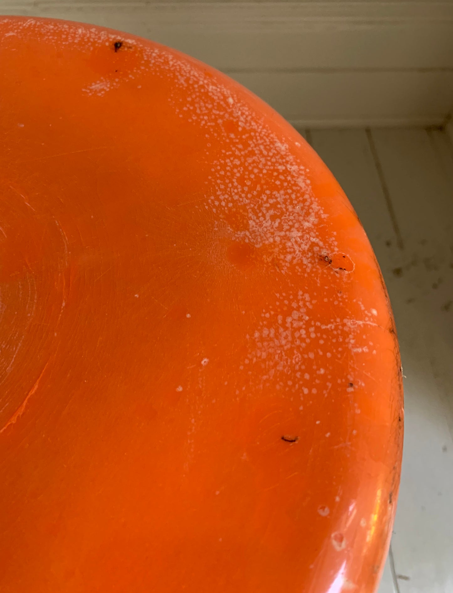 Vintage French Industrial Adjustable Height Stool, Orange Plastic, Black Metal