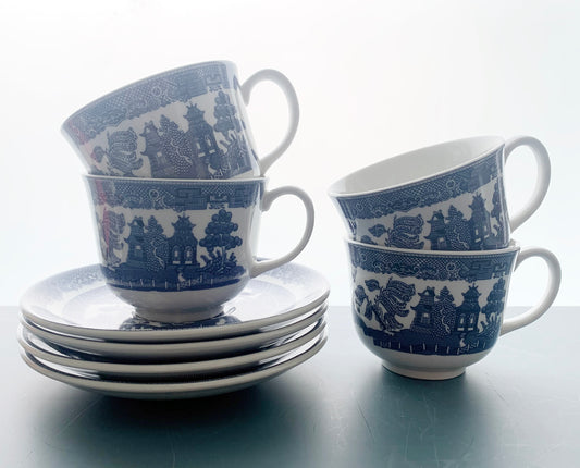 Johnsons Brothers Willow Pattern 4 x Sets of Cups and Saucers