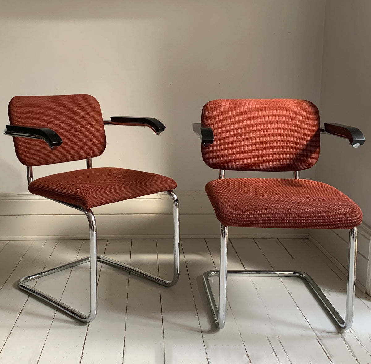 2 x Cesca Chairs / Knoll Studio + Unbranded / Terracotta Fabric / Marcel Breuer