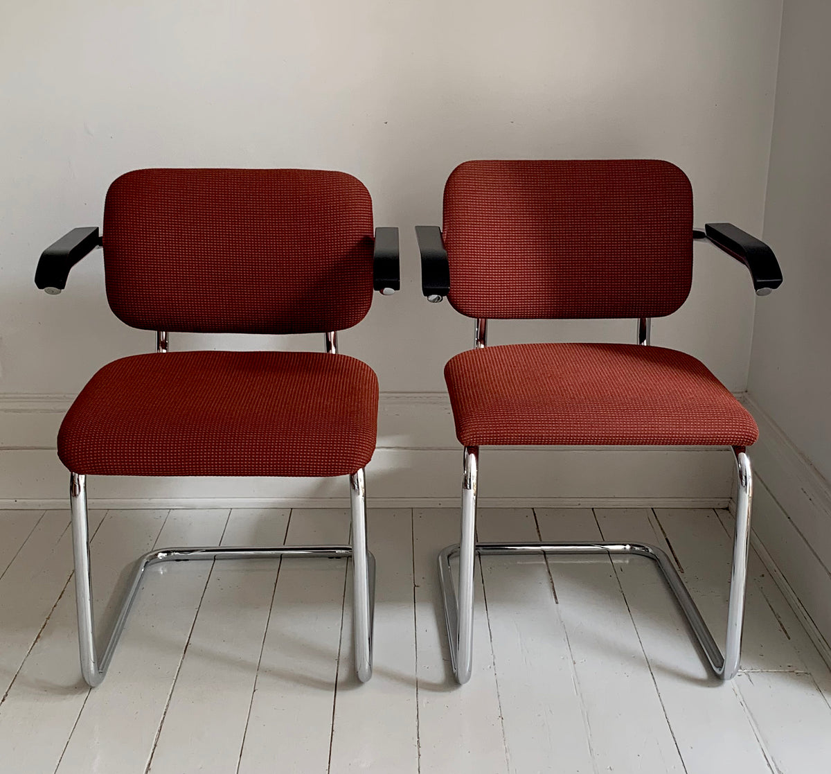 2 x Cesca Chairs / Knoll Studio + Unbranded / Terracotta Fabric / Marcel Breuer