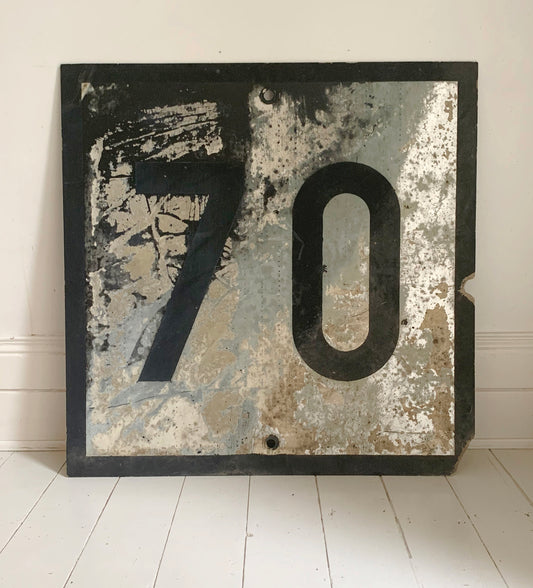 Large Rare Distressed French SNCF Railway 70 Speed Limit Sign