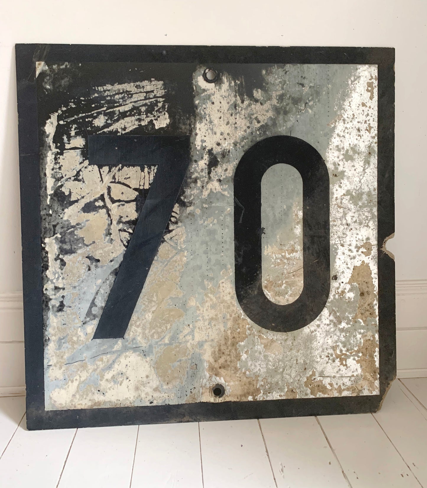 Large Rare Distressed French SNCF Railway 70 Speed Limit Sign