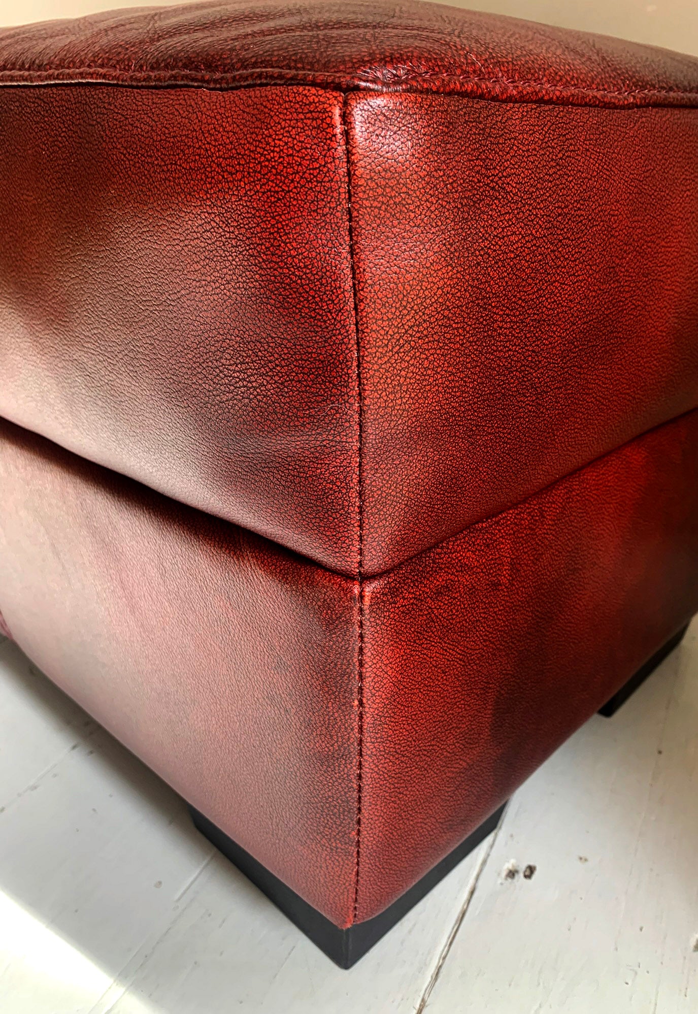 Large Red Leather Rectangular Footstool / Ottoman / Pouffe