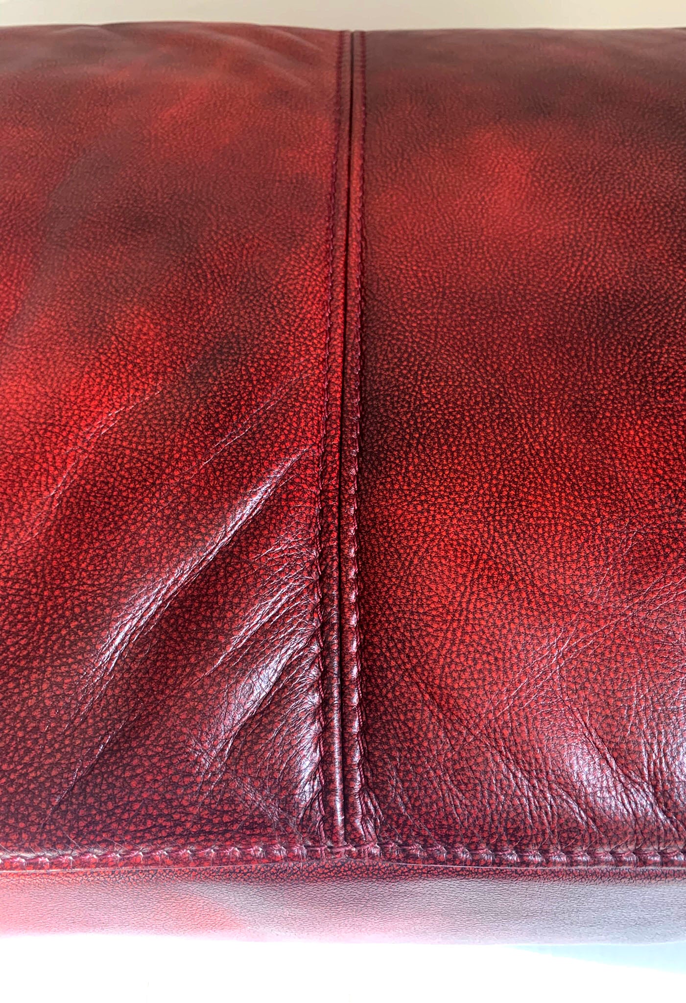 Large Red Leather Rectangular Footstool / Ottoman / Pouffe