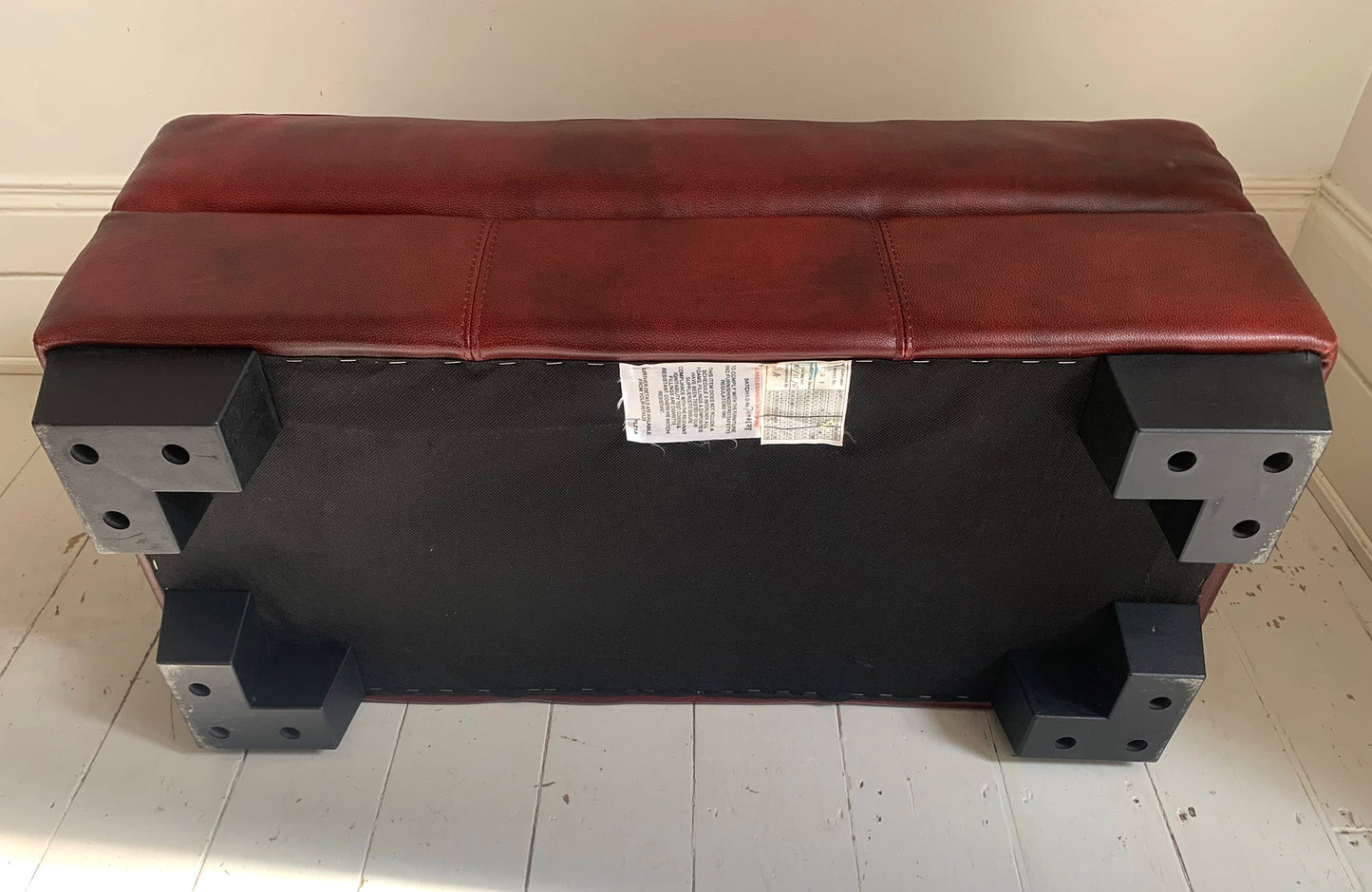 Large Red Leather Rectangular Footstool / Ottoman / Pouffe