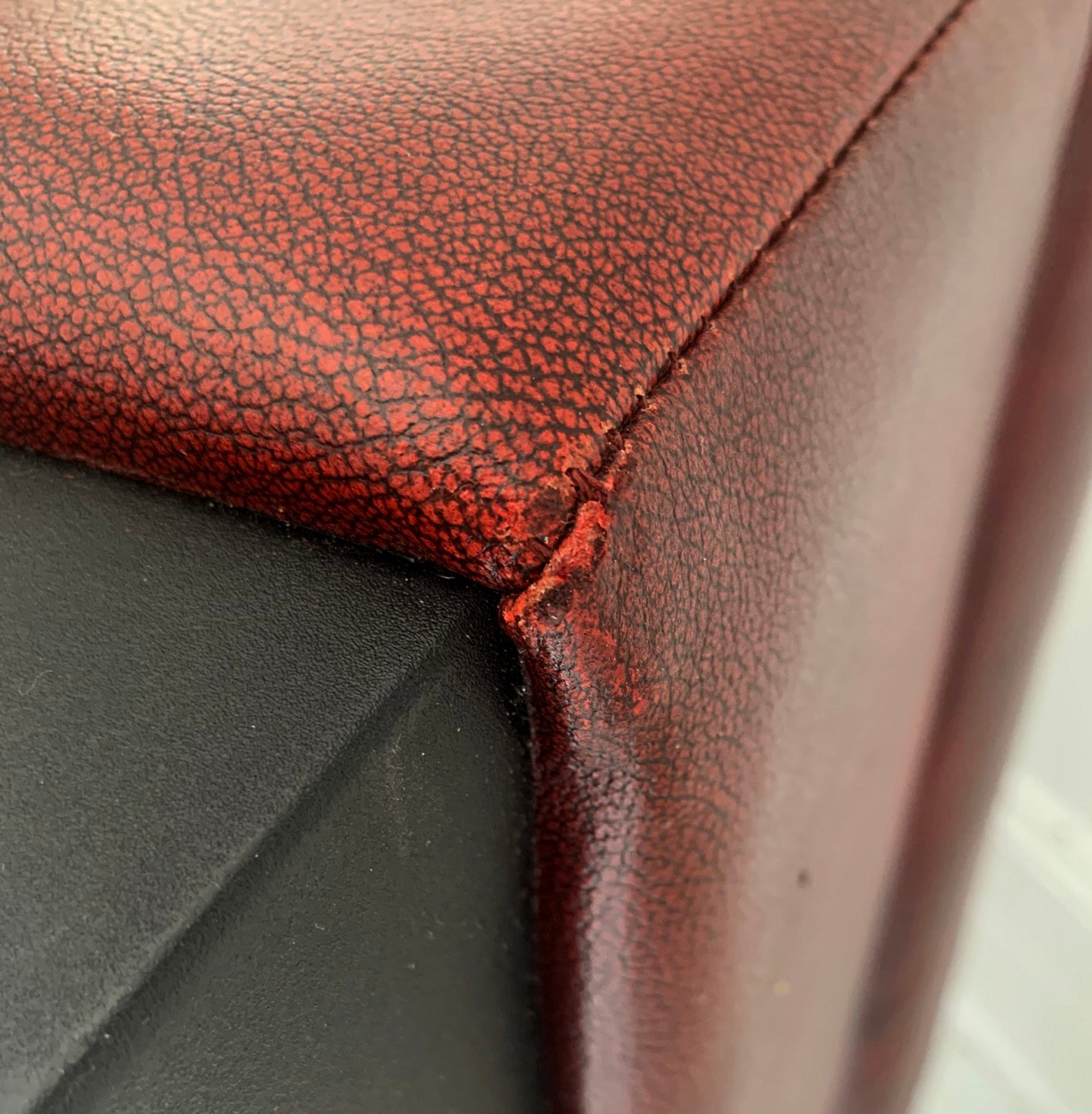 Large Red Leather Rectangular Footstool / Ottoman / Pouffe
