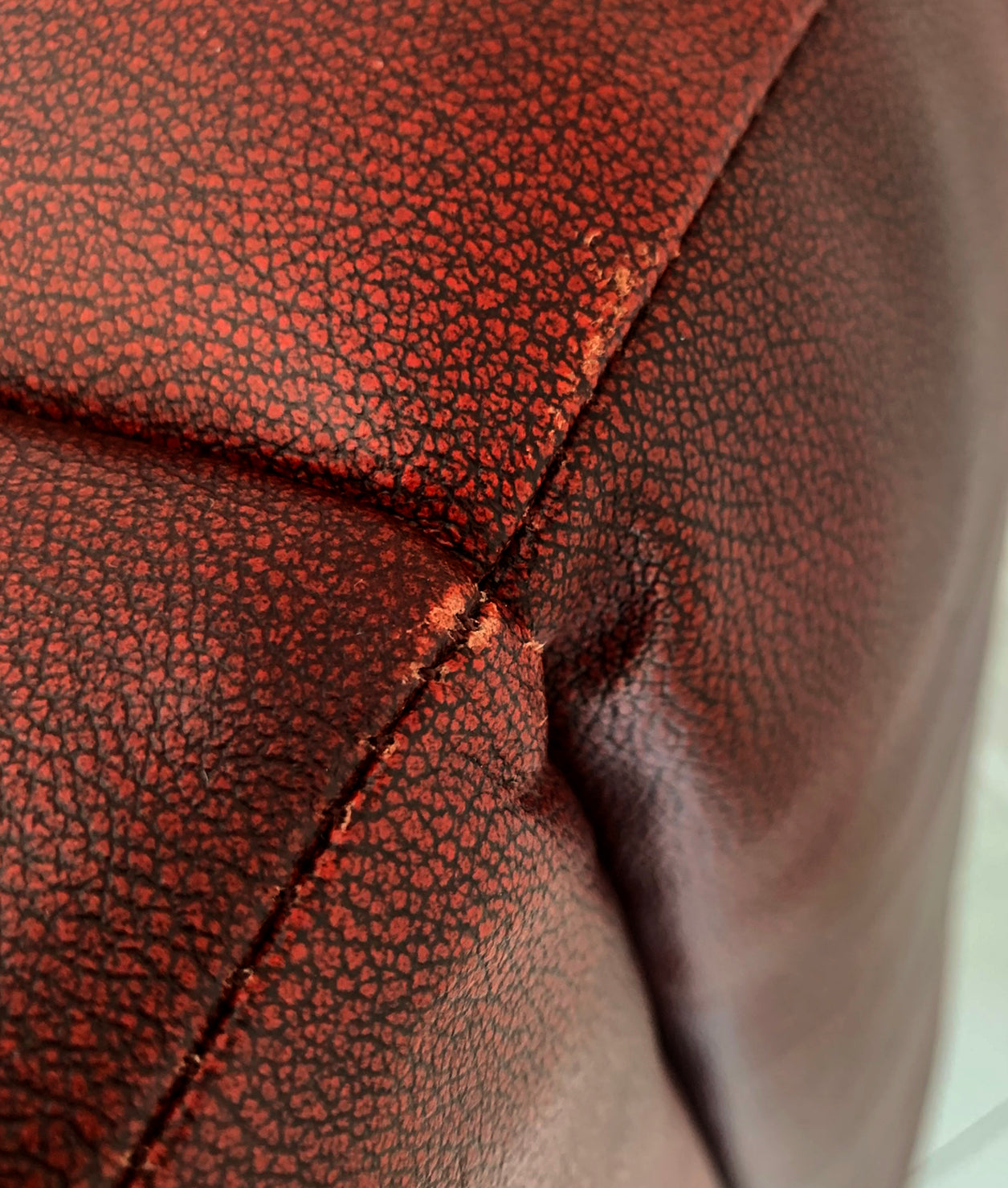 Large Red Leather Rectangular Footstool / Ottoman / Pouffe
